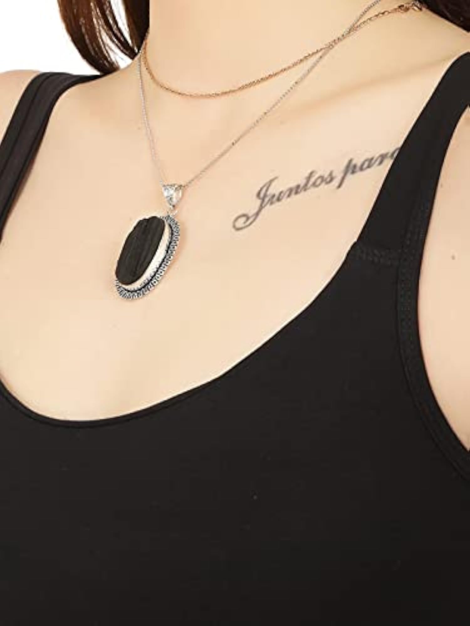 Unisex Natural Black Tourmaline Crystal Pendant in 925 Sterling Silver